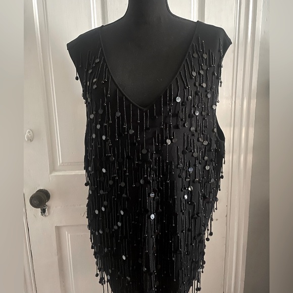 Golbary Tops - Black Sequin Beaded Sleeveless Top